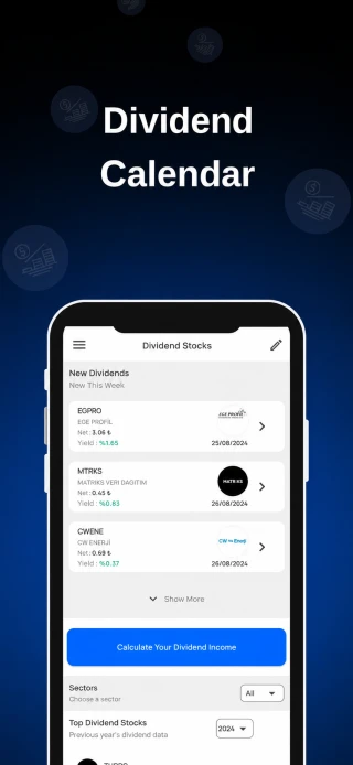 Dividend Calendar app — main screen