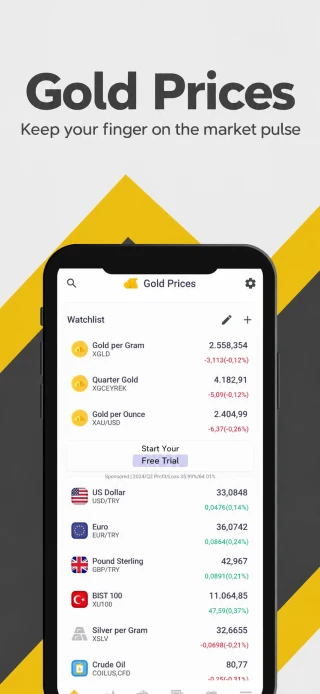 Gold & Silver app — main screen